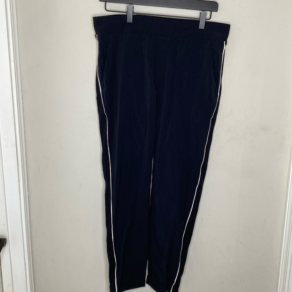 Athleta Black Track Pants with White Side Piping Size 8